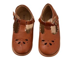Estiny Girls Brown Leather T-Strap Mary Jane Scalloped Dress Shoes Size 11